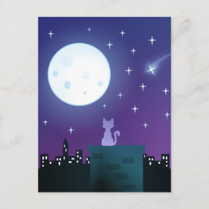 Carte Postale Chat sous le clair de lune