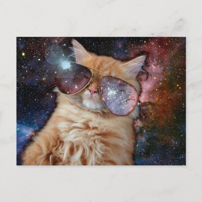 Carte Postale Chat spatial portant des lunettes de soleil (Devant)