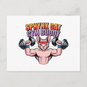 Carte Postale Chat Sphynx Copain de Gym Musclé Dessin Animé