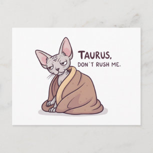 Carte Postale Chat Sphynx Taureau Attitude Calme Art Zodiaque