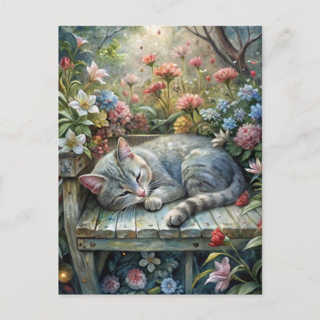 Carte Postale Chat sur banc (Devant)