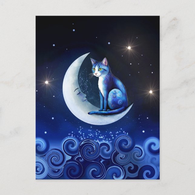 Carte Postale Chat sur Crescent Moon bleu Chat 773 (Devant)