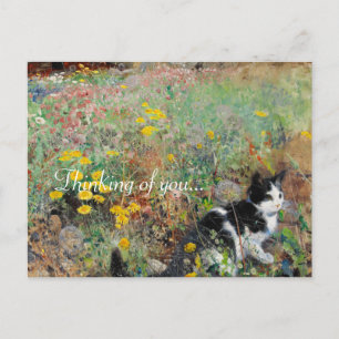 Carte Postale Chat sur Flowbed