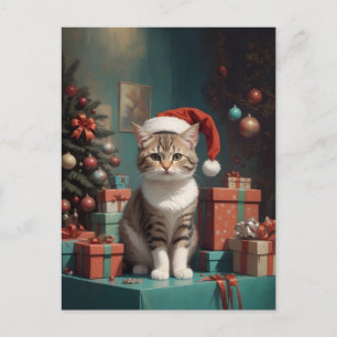 Carte Postale Chat sur la table de noël