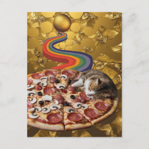Carte Postale Chat surréaliste sur une pizza Arrière - plan arc-