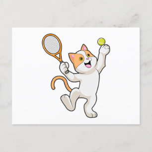Carte Postale Chat Tennis avec raquette de tennis