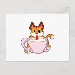 Carte Postale Chat tigré avec tasse de lait.PNG