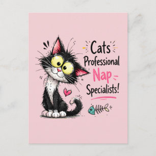 Carte Postale Chat Tuxedo Drôle Spécialiste du Sommeil Professio