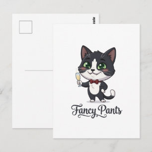 Carte Postale Chat Tuxedo Fancy Pants Porte un Toast