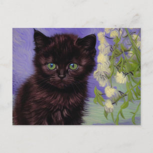 Carte Postale Chat Van Gogh avec fleurs blanches