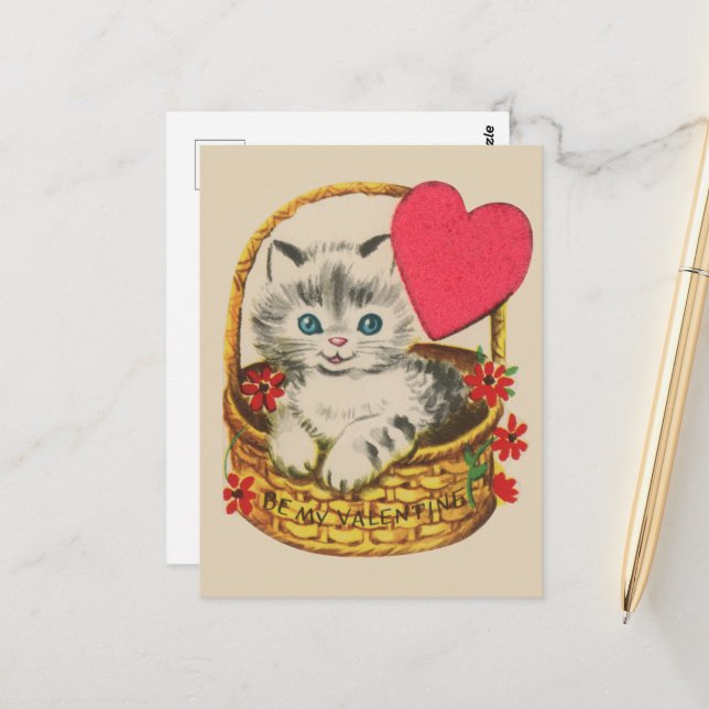 Carte Postale Chat vintage Valentine (Devant/Arrière en situation)