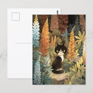 Carte Postale Chat Whimsical Assis Parmi Les Fleurs De Lupine Vi
