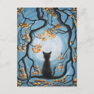 Carte Postale Chat Whimsical dans la peinture de Pleine lune d'a