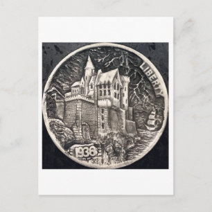 Carte Postale Château au bord de la mer. Pièce de nickel de cloc