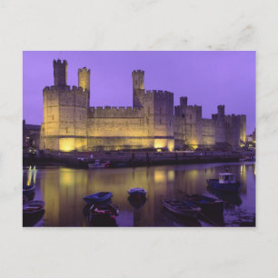 Carte Postale Château de Caernarfon, à la nuit, Gwynedd, Galles