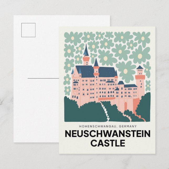 Carte Postale Château de Neuschwanstein Allemagne voyage art flo (Devant / Derrière)