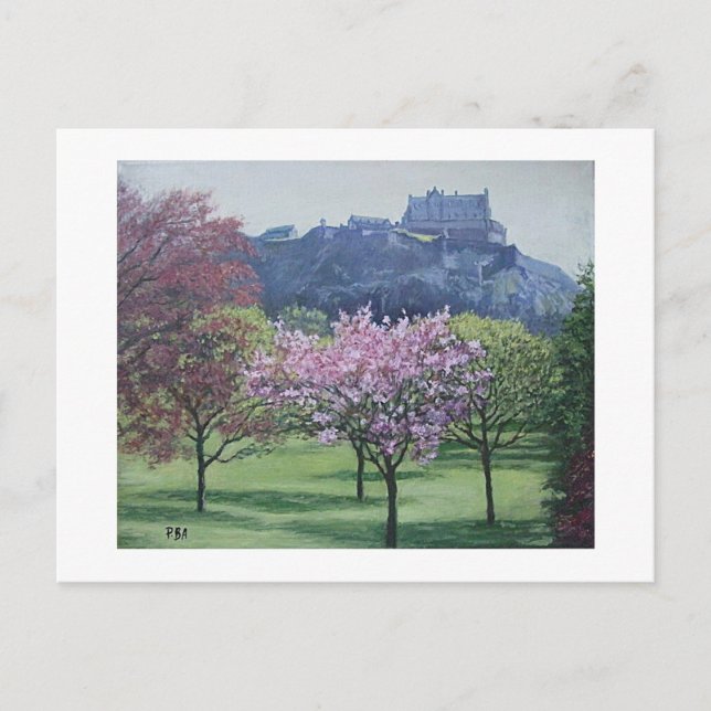 Carte Postale Château d'Édimbourg Ecosse peinture de Pola.B.Alex (Devant)