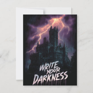 Carte Postale Château gothique hanté sous orage avec texte