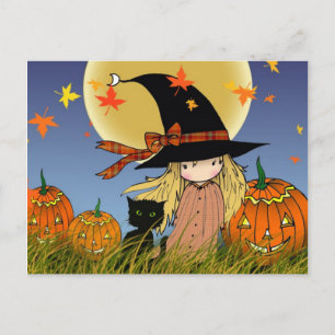 Carte postale Château Halloween Witch et Chat