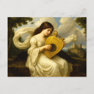 Carte Postale Château Médiéval Femme Avec Lyre