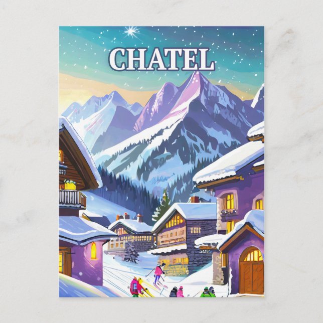 Carte Postale Châtel : Charme Authentique dans les Alpes enneigé (Devant)