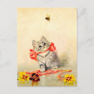 Carte Postale Chaton au ruban rouge