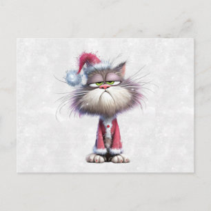 Carte Postale Chaton de Noël Grincheux