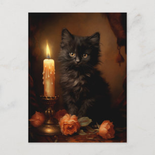 Carte Postale Chaton noir gothique magique - Peinture à l'huile 