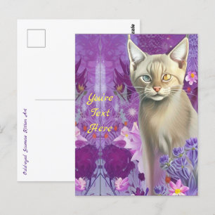 Carte Postale Chaton siamois aux yeux étranges en rose 