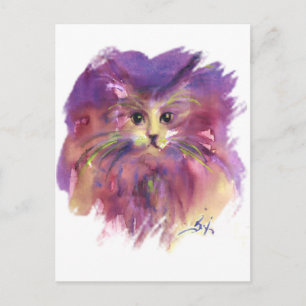 CARTE POSTALE CHATON VIOLET, PORTRAIT DE CHATON AVEC PATTE COLOR