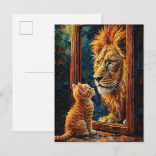 Carte Postale Chaton voyant le reflet de Lion Motivation Impasto