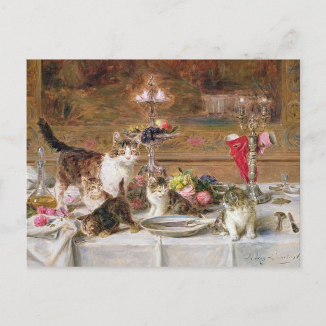 Carte Postale Chatons à un banquet, 19ème siècle (Devant)