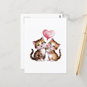 Carte Postale Chatons adorables et ballons cardiaques