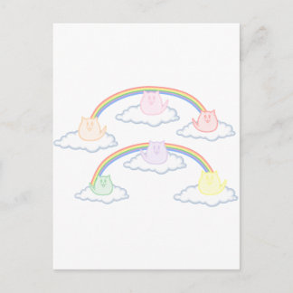 Carte Postale Chatons arc-en-ciel sur les nuages