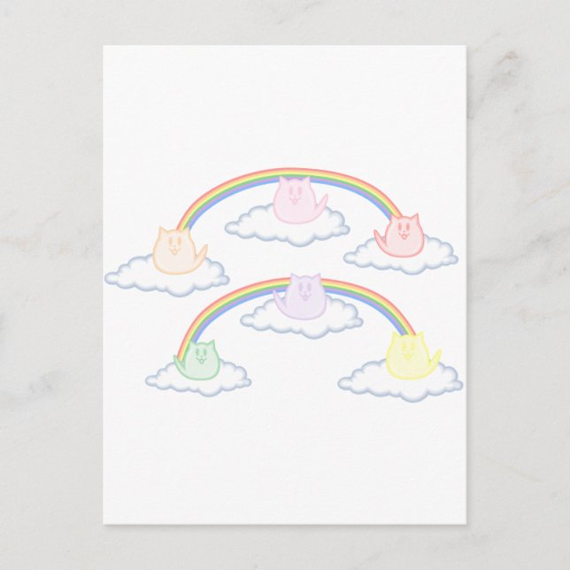 Carte Postale Chatons arc-en-ciel sur les nuages (Devant)