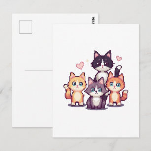 Carte Postale Chatons Colorés Pixelisés Blanc