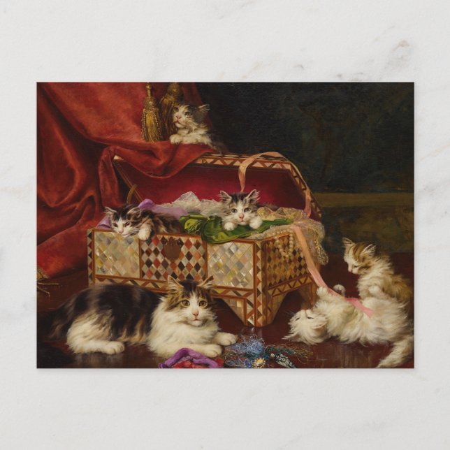 Carte Postale Chatons dans le panier à coudre | Jules Leroy (Devant)
