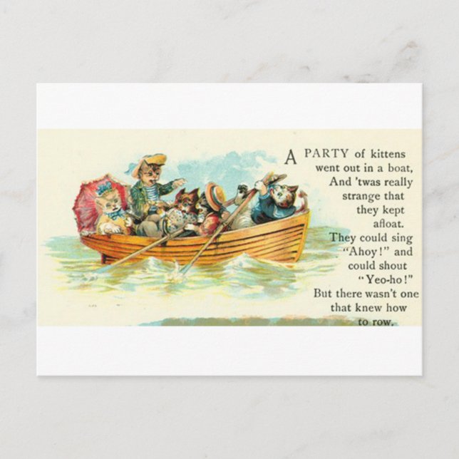 Carte Postale Chatons dans un bateau de rangée (Devant)