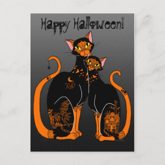 Carte Postale Chats à motifs de saules d'Halloween