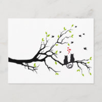 Chats amoureux des coeurs rouges sur l'arbre de pr