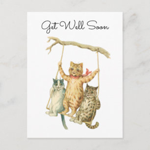 Carte Postale Chats aquarellistes vintage sur une balançoire, Pr
