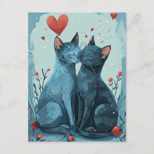 Carte Postale Chats Bleus Russes Saint Valentin
