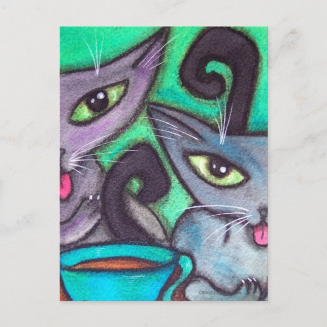 CARTE POSTALE CHATS CAFE (Devant)