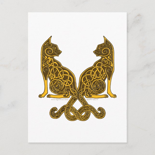 Carte Postale chats celtiques 6 bronze or (Devant)