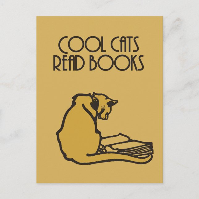 Carte Postale chats cool lire livres style rétro (Devant)