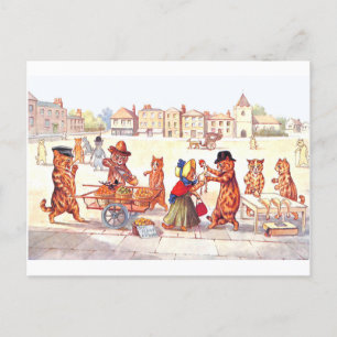 Carte Postale Chats dans le Carré du marché par Louis Wain