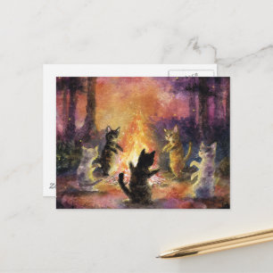 Carte Postale Chats dansant autour du feu de camp