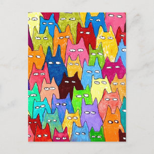 Carte Postale Chats de dessin animé drôles dessin au crayon de c