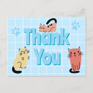 Carte Postale Chats de doodle bleu Merci