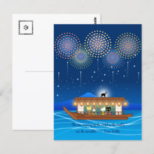 Carte Postale Chats délicieux dans les feux d'artifice à bord d'